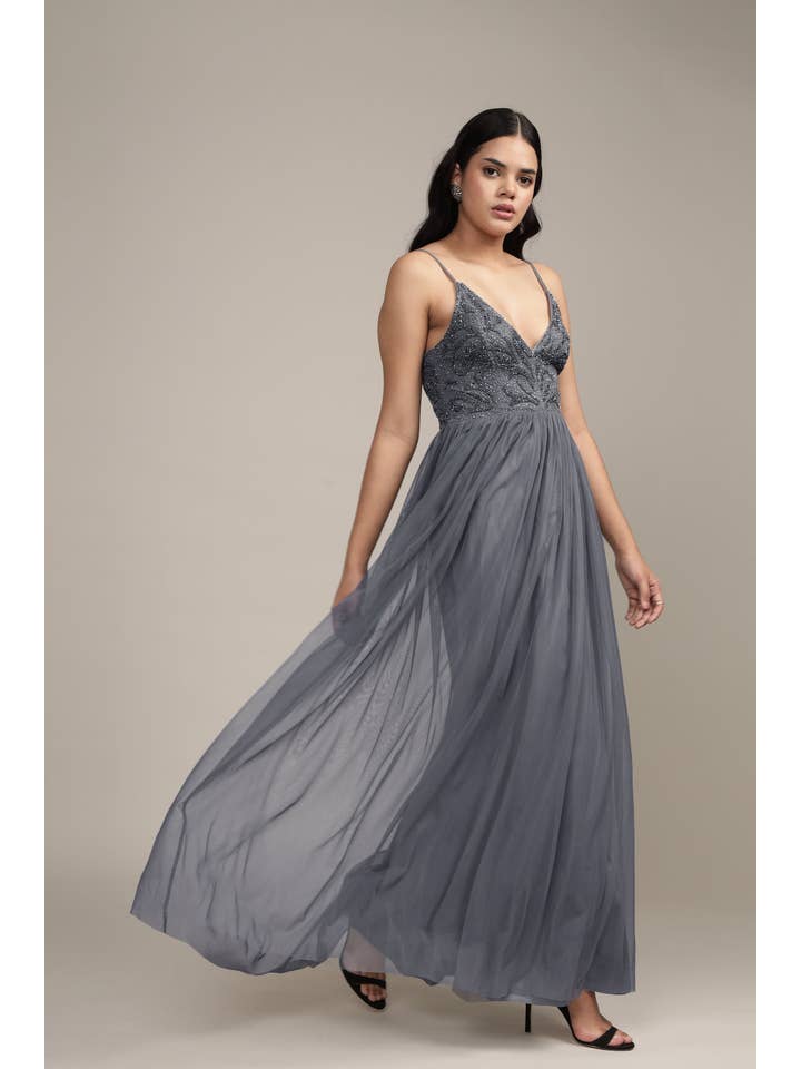Seraphina Embellished Maxi Dress in Grey for wholesale on Faire1
