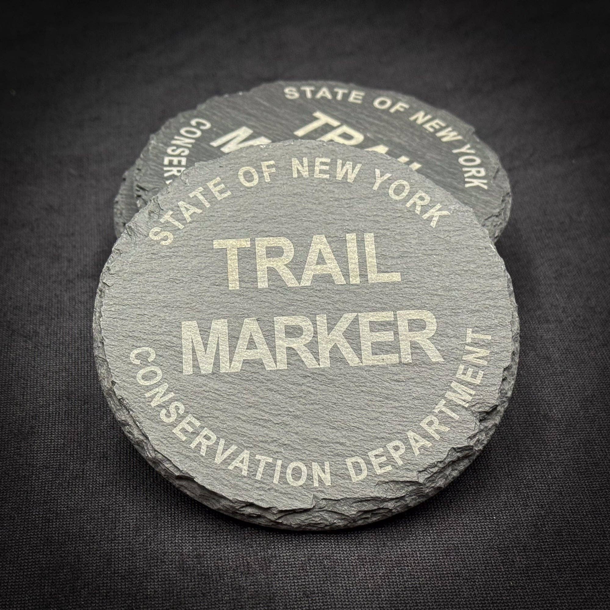 Adirondack Etching LLC - Wholesale Coasters - ADK Trail Marker Round Slate Coaster2