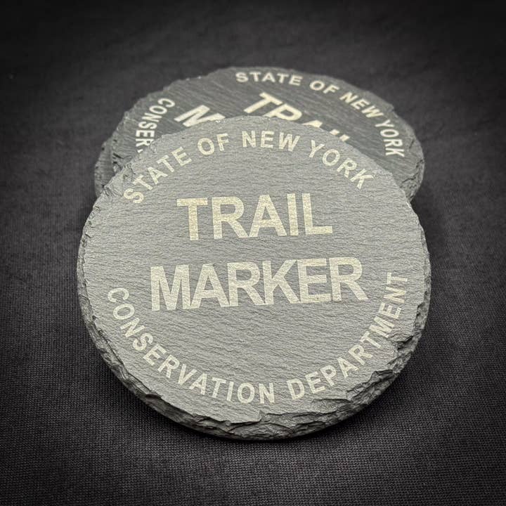 Adirondack Etching LLC - Wholesale Coasters - ADK Trail Marker Round Slate Coaster2