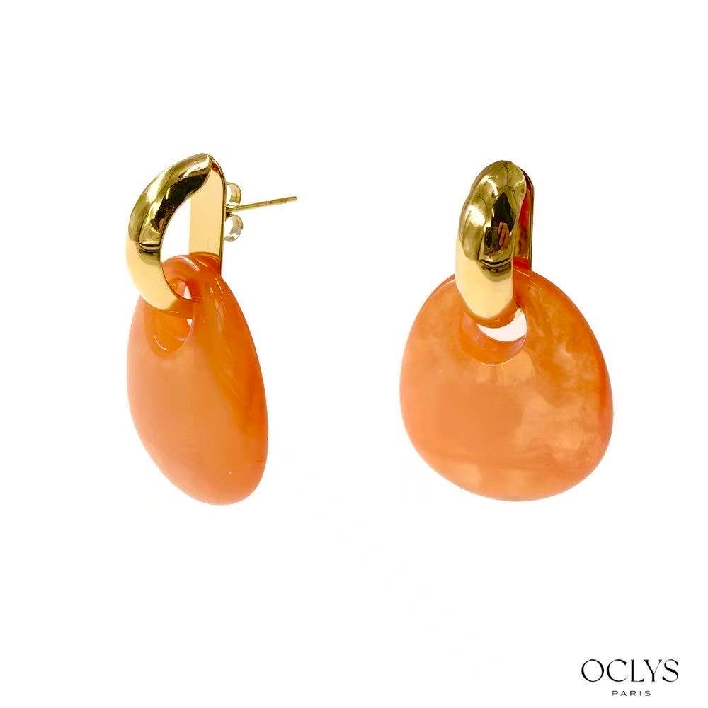 Oclys - Vente Boucles d'oreilles pendantes - Boucles d'oreilles résine  acier inoxydable doré Paola13