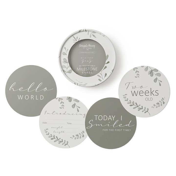 Snuggle Hunny - Wholesale Milestone art/keepsake – Child & baby - Wild Fern & Grey Reversible Milestone Cards