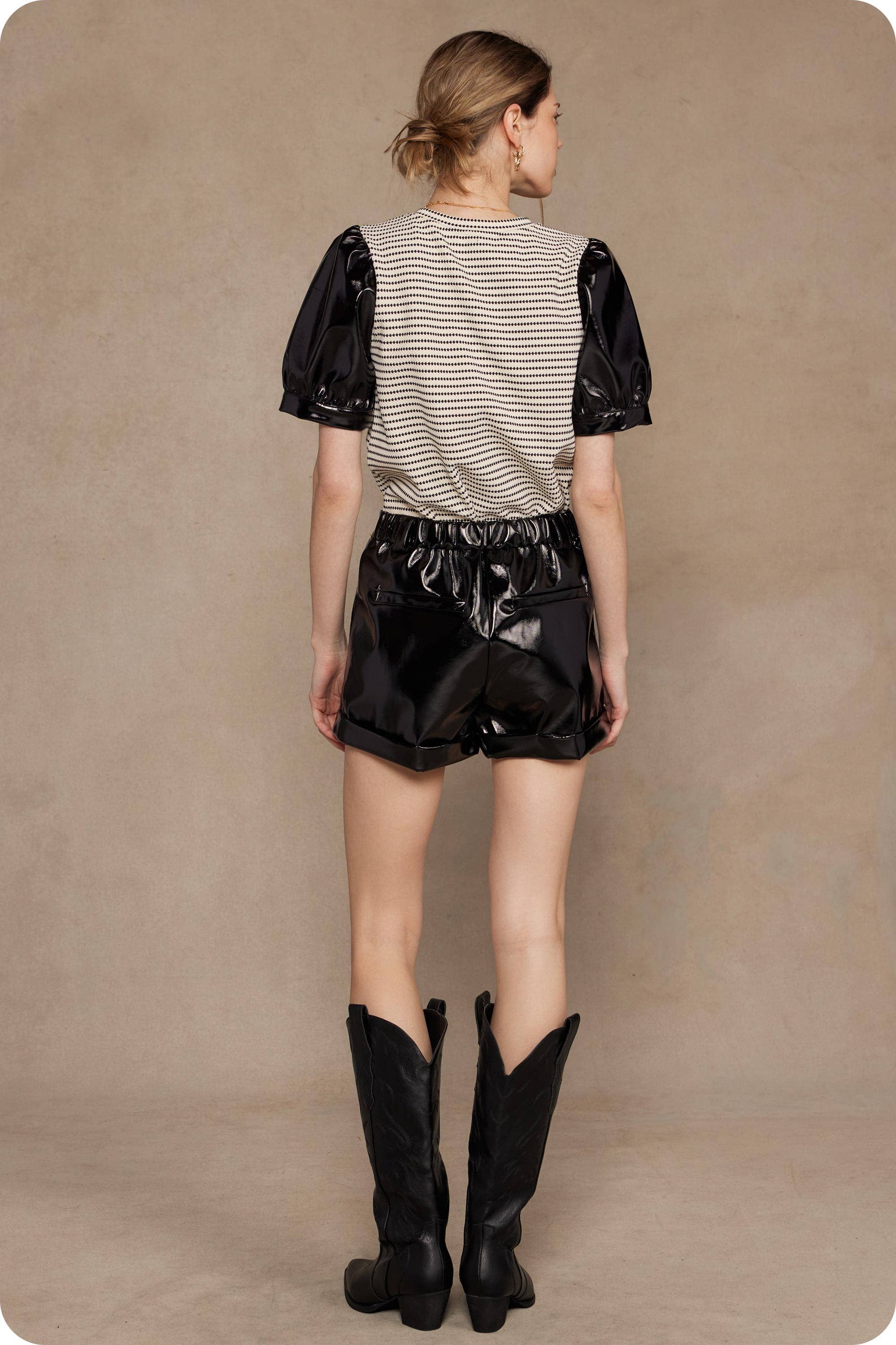 Strut & Bolt - Wholesale Blouse - Women's - Faux Leather Sleeve Texture Knit Tee Top12