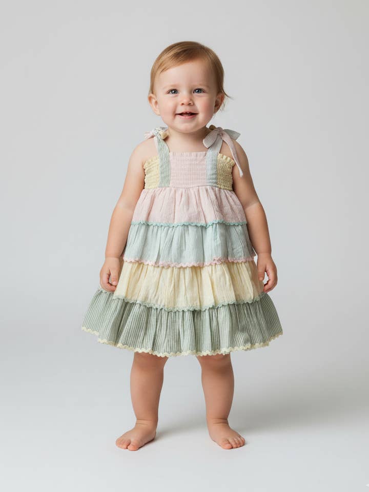 Sidney Layered Swing Dress : MULTI COLOURED : Infant : Toddler : Tween for wholesale by Yo Baby