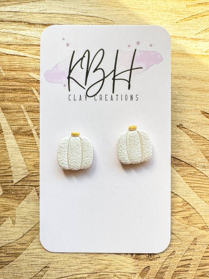 Pearl White Long Pumpkin Stud Handmade Clay Earrings for wholesale by KBH CREATIONS