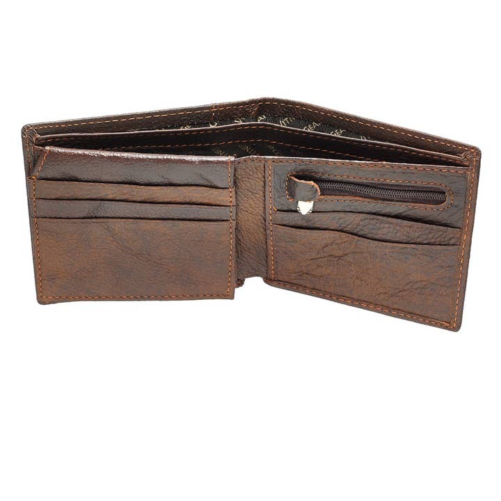 Christian Art Gifts - Wholesale Wallet - Men's - Wallet Leather Brown Be Strong & Courageous Badge