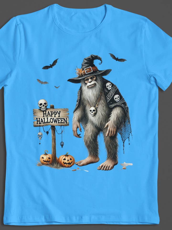 Heks Bigfoot Halloween t-shirt (blauw) voor wholesale door Squatchin’ Country