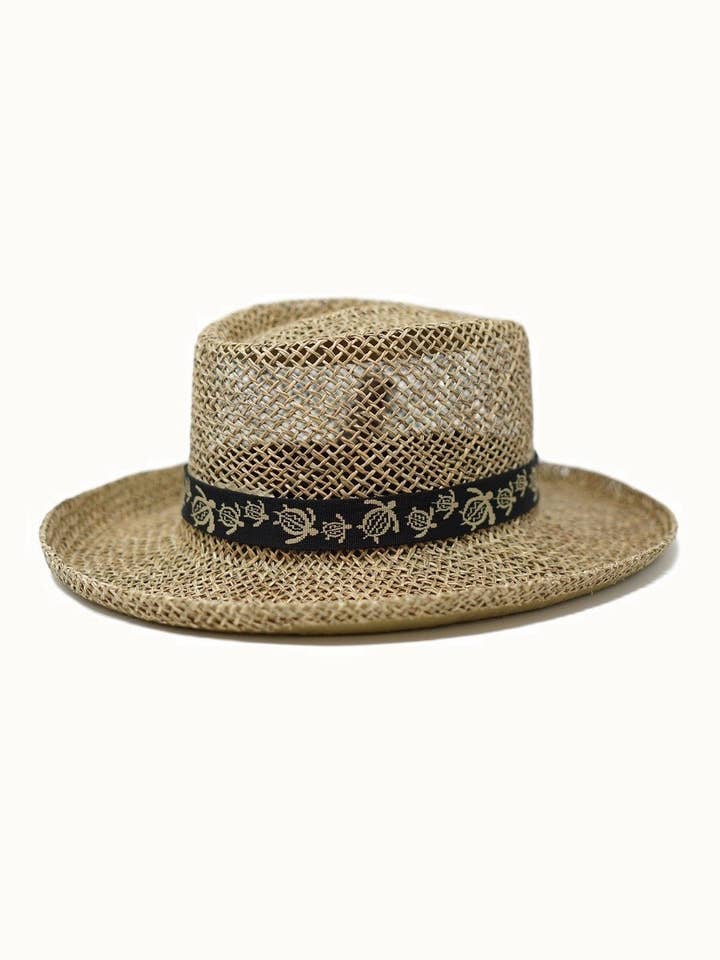 Seagrass Open Weaved Gambler Hat with Honu Band for wholesale by Olive & Pique