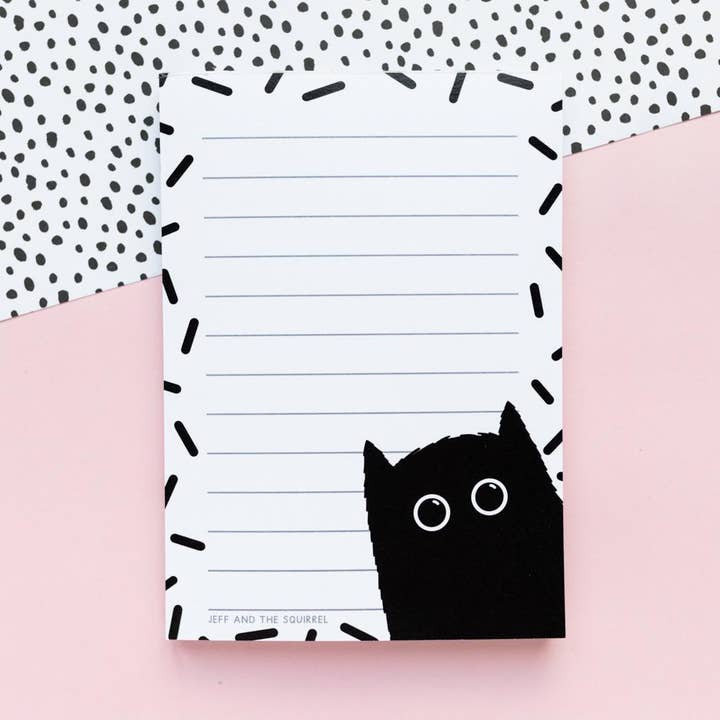 Black Cat Lined A6 Notepad | Recycled Stationery for wholesale by Jeff and the Squirrel