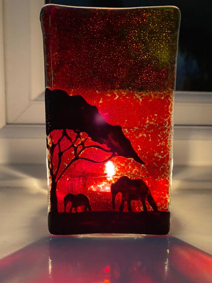 Sunset Elephant T light holder for wholesale by Ally Glass Studio