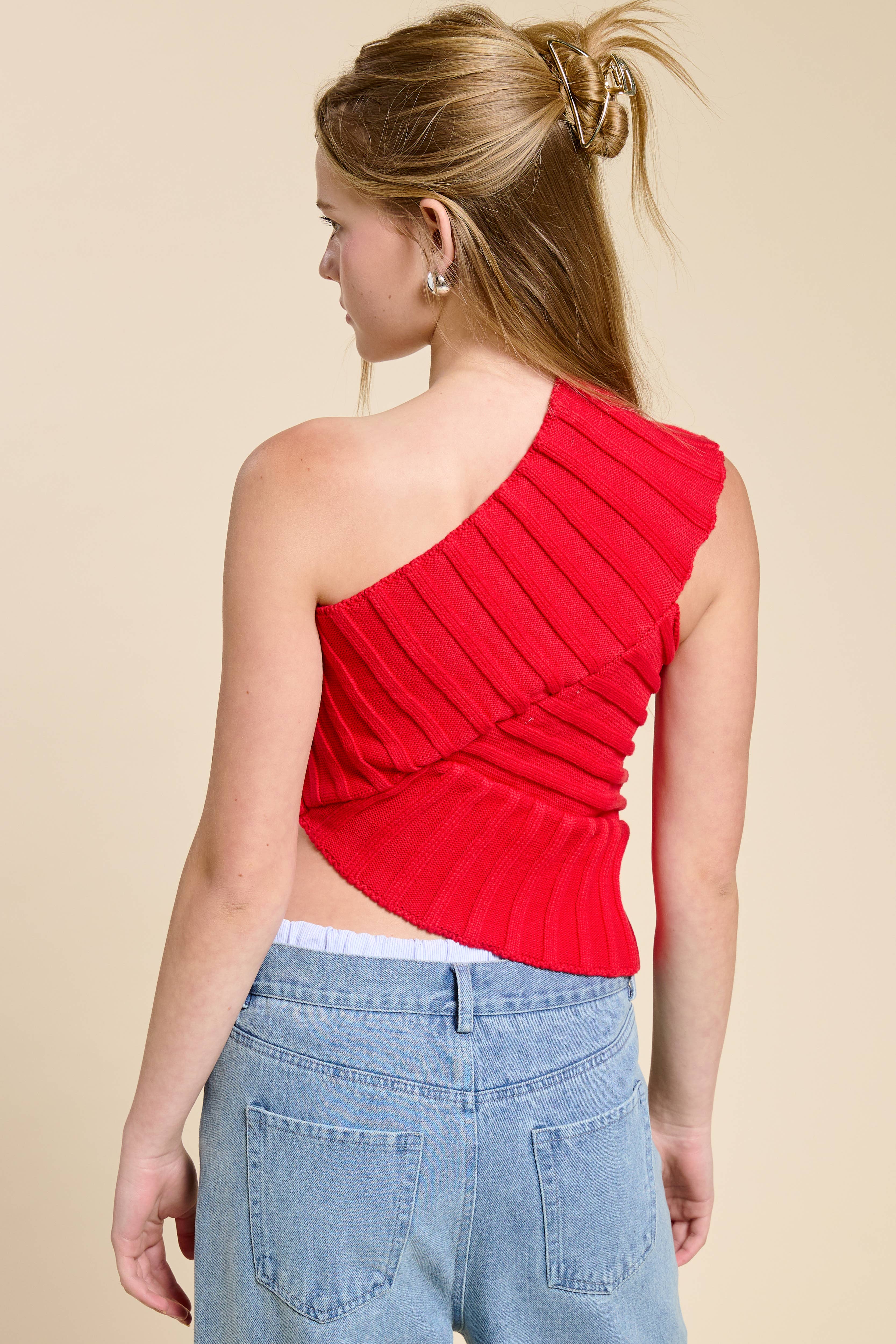 Mimosa - Wholesale Knit Top - Women's - One-Shoulder Asymmetrical Ribbed-Knit Sweater Top11