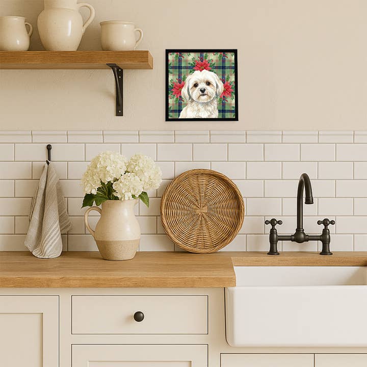 Witte Lhasa Apso Kerstmis Poinsettia's Metalen Print WDK8705 voor wholesale door Caroline's Treasures