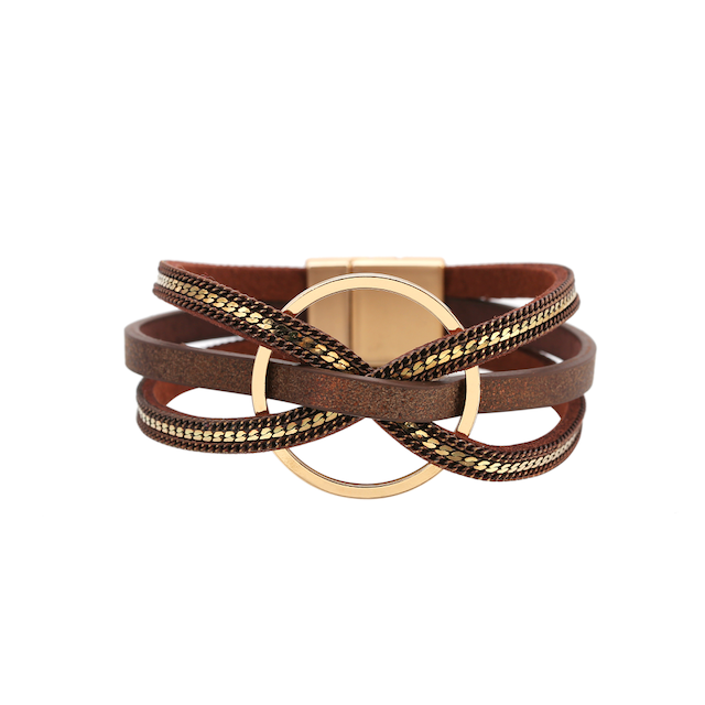 Pretty Persuasions - Wholesale Bangle Bracelet - B22096 Interlocked Ring PU Leather Wrap Bracelet14
