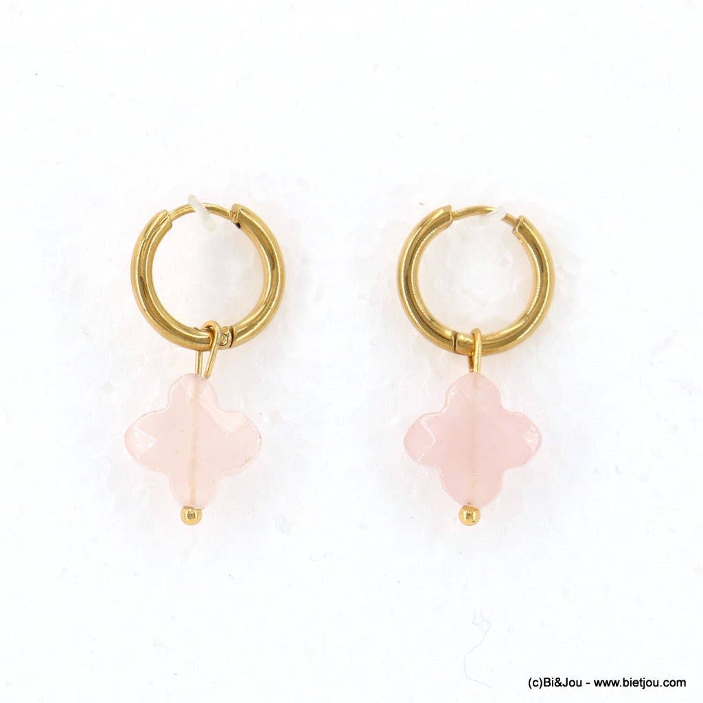 Lilas de Seine - Wholesale Huggie Earrings - Stone steel clover mini hoop earrings 03230469