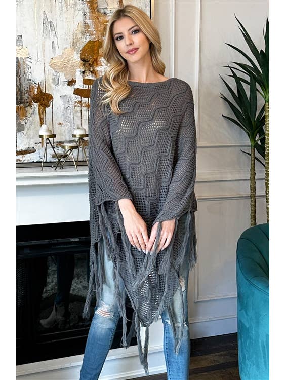 MYS Wholesale Inc - Wholesale Poncho - Women's - Knitted Net Wave Pattern Fringe Tassel Poncho12