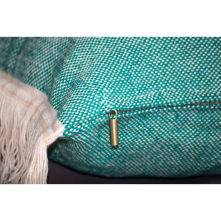 bazarifinagh - Wholesale Throw/Decorative Pillow - Handmade Moroccan Turquoise Pillow with Cream Fringe 40x60cm3