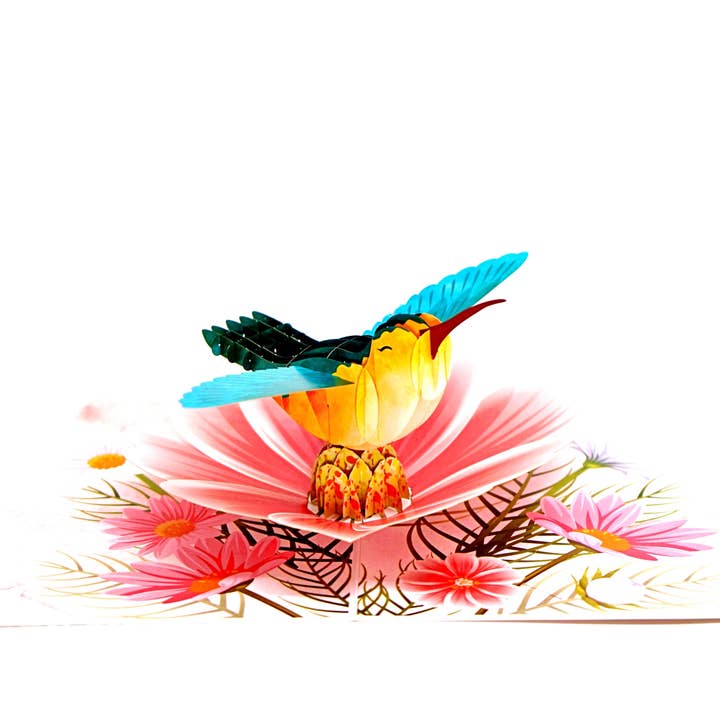Wonder Paper Art – Engroshandel Hverdagshilsen kort – Hummingbird Pop Up Card - Indviklet blomstrende blomsterdesign2