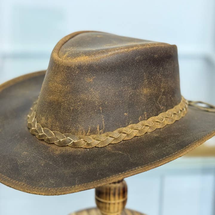 Lesa collection inc - Wholesale Hat Accessory - Men's - Gunner|Leather Western Hat Crazy Horse Leather Hat Tan Brown