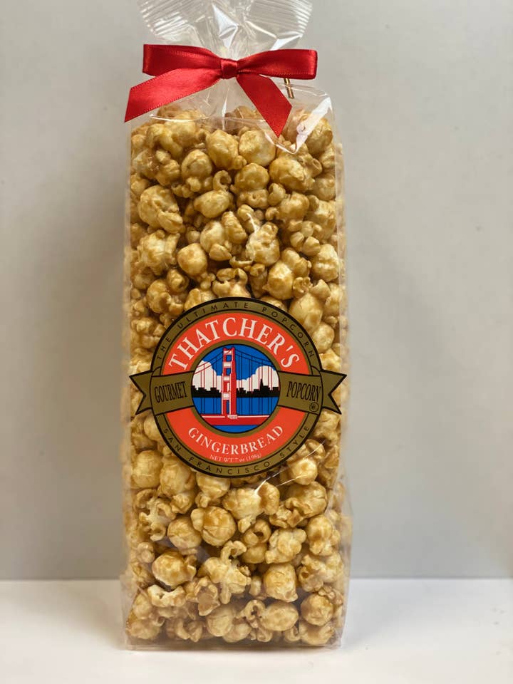 8 oz Holiday Gingerbread Gourmet popcorn for wholesale by Thatcher's Gourmet Popcorn