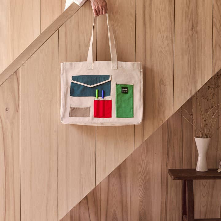 Donna Wilson – Großhandel Tragetasche – Damen – Große Baumwolltasche mit aufgesetzten Taschen3