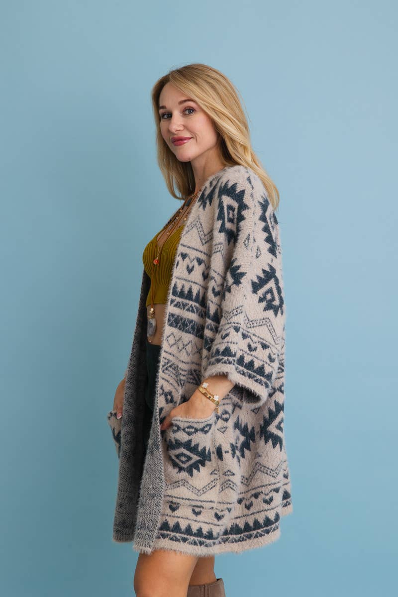 Leto Accessories – wholesale Cardigan – Women’s – Aztec Soft Knit cardigan with Tribal Print - Western Vibe 🌵6