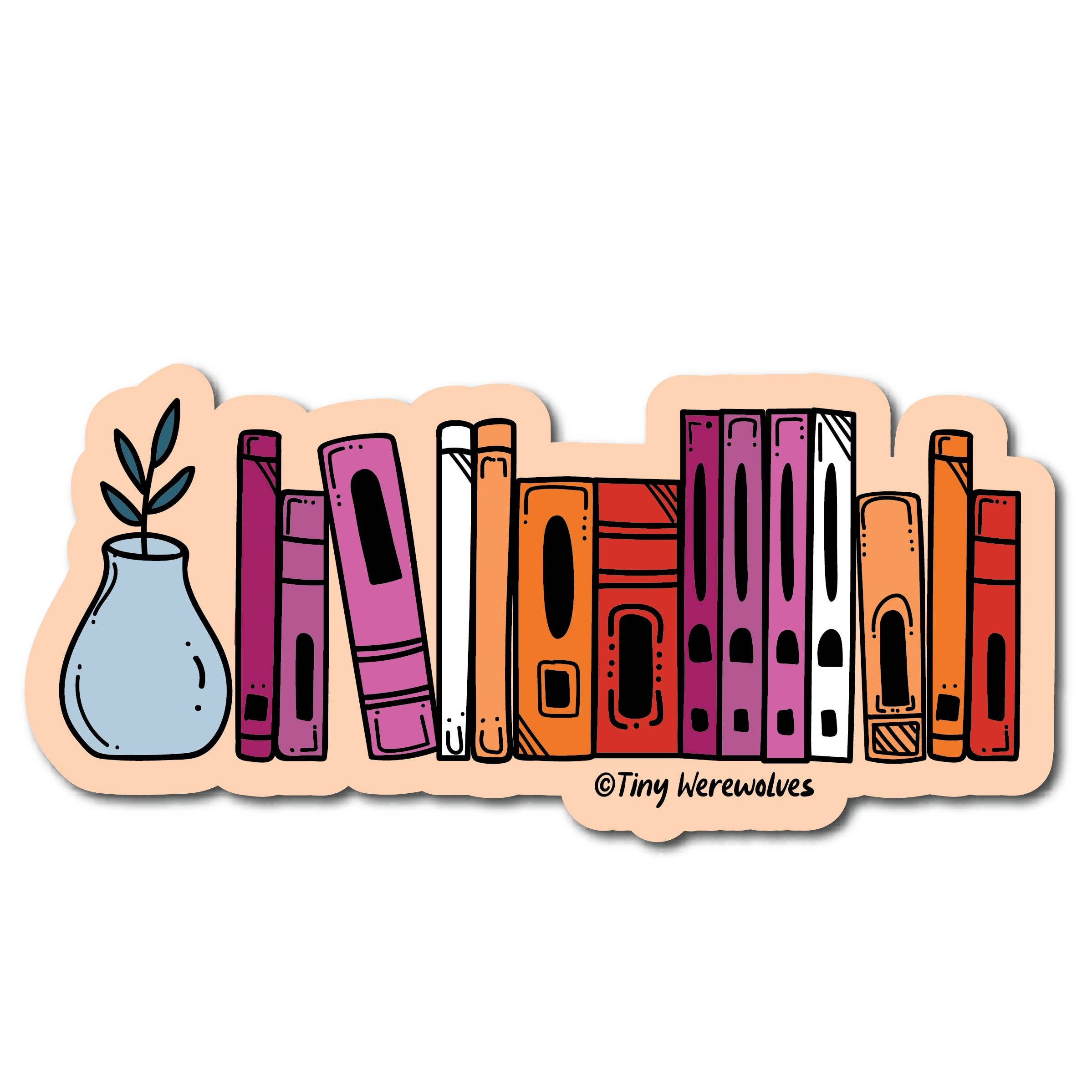 Tiny Werewolves - Wholesale Sticker - Lesbian Bookshelf Pride Sticker1