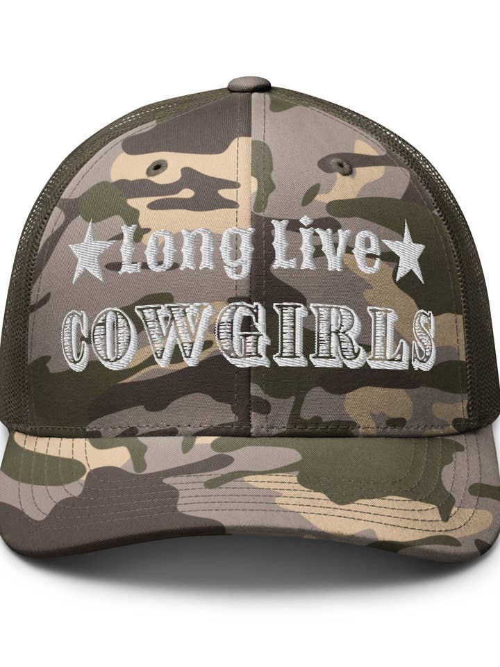 "Long Live Cowgirls" Camo Trucker Hat for wholesale by Charley&Me