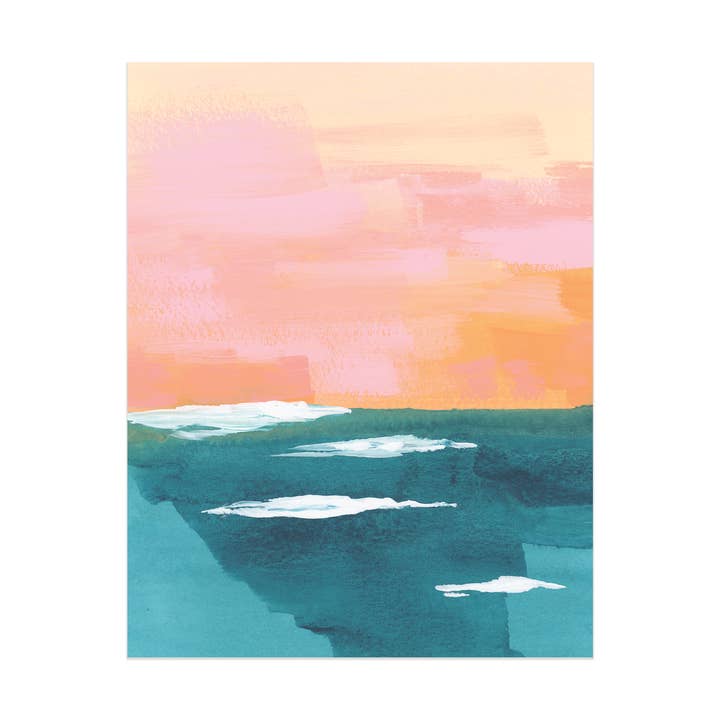 Brighton Colorful Beach Sunset Watercolor Art Print for wholesale by Evergreen Summer