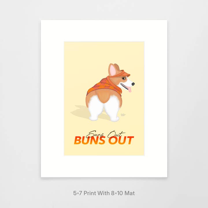 Laura Bergsma Studio - Wholesale Art Print - Corgi Dog Art Print, Suns Out Buns Out