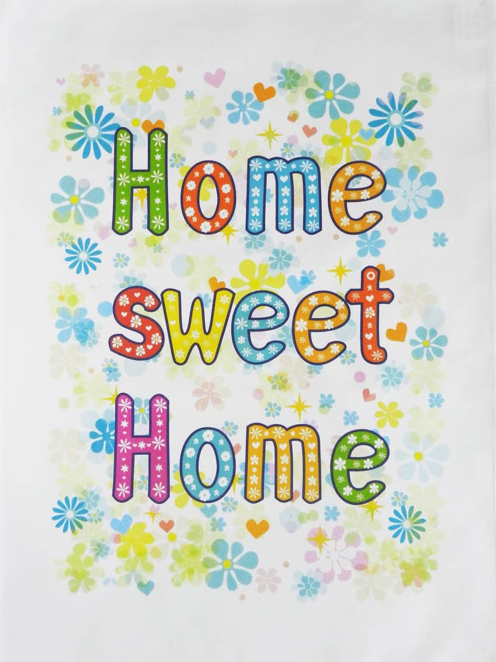 Colourful Home Sweet Home Cotton Tea Towel for wholesale by Half a Donkey