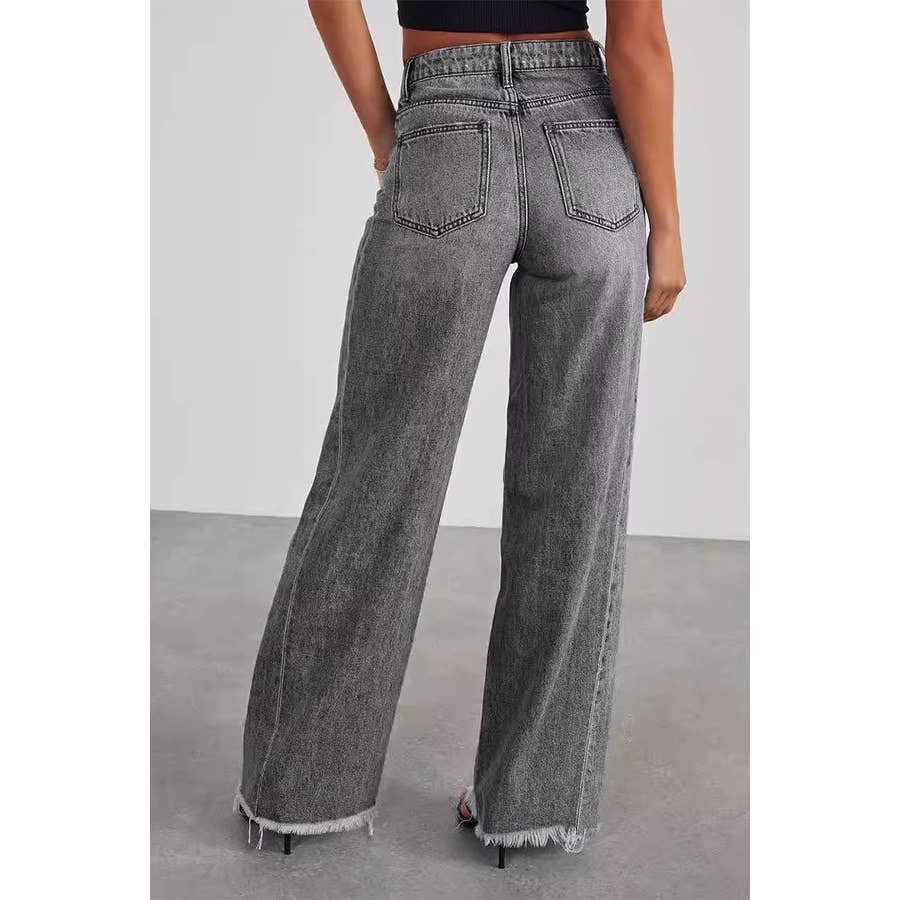 Paperdoll - Vente Jean – femme - Jeans à serpillière à jambes larges, coupe ajustée et confortable, taille haute 1