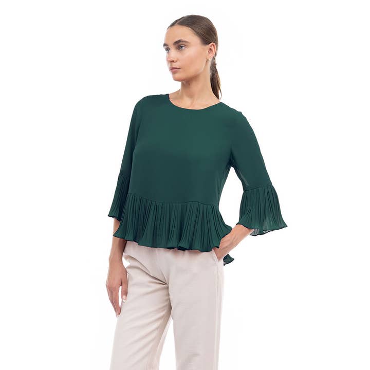 Naked Zebra – Engroshandel Bluse - Dame – Bluse med 3/4 ærmer og plisseringer7