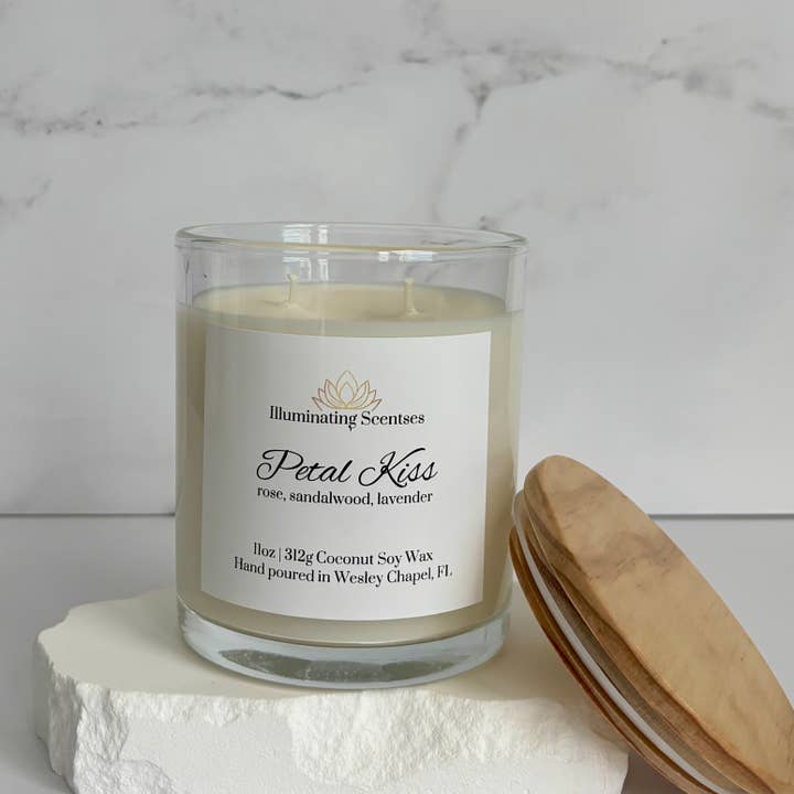 Petal Kiss (Rose, Sandalwood & Lavender) 11oz Scented Candle for wholesale by Illuminating Scentses
