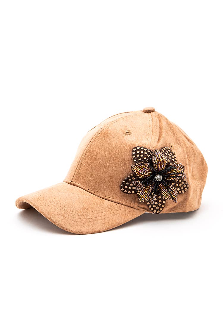Artini Accessories - Vente Casquette de baseball – femme - Casquette en daim à fleurs perlées 3D avec strass mode1