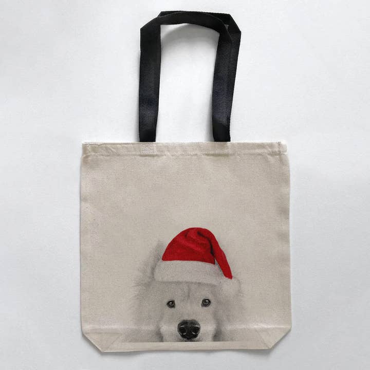 Santa Hat Samoyed Canvas Tote for wholesale by Perkie Prints