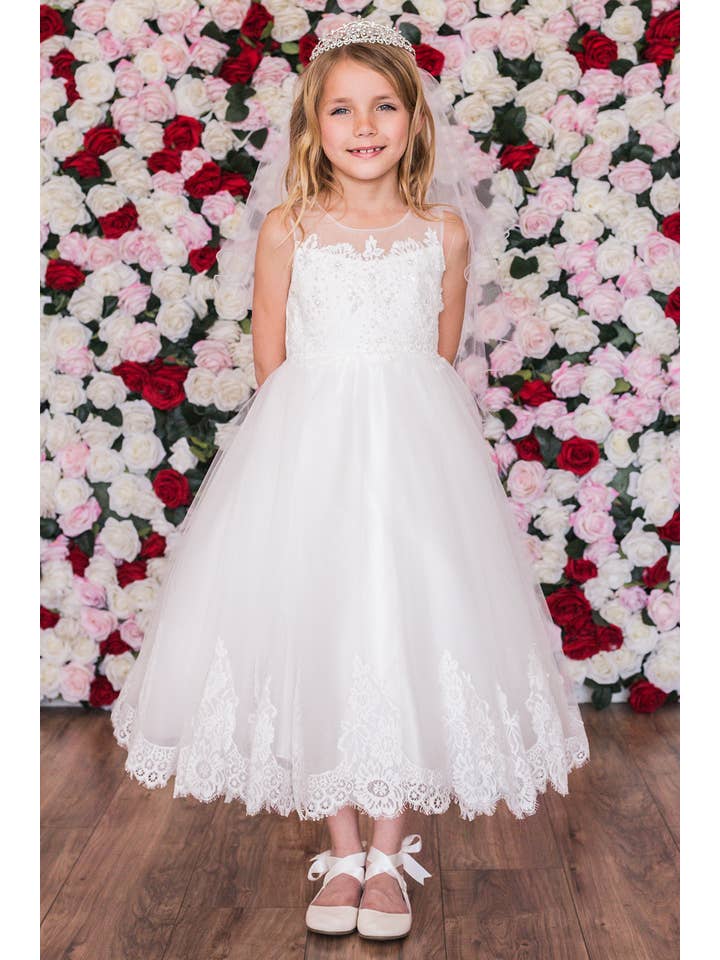 Kid's Dream - Wholesale Dress – Kids - Lace Appliqué Illusion Bateau Girls Dress