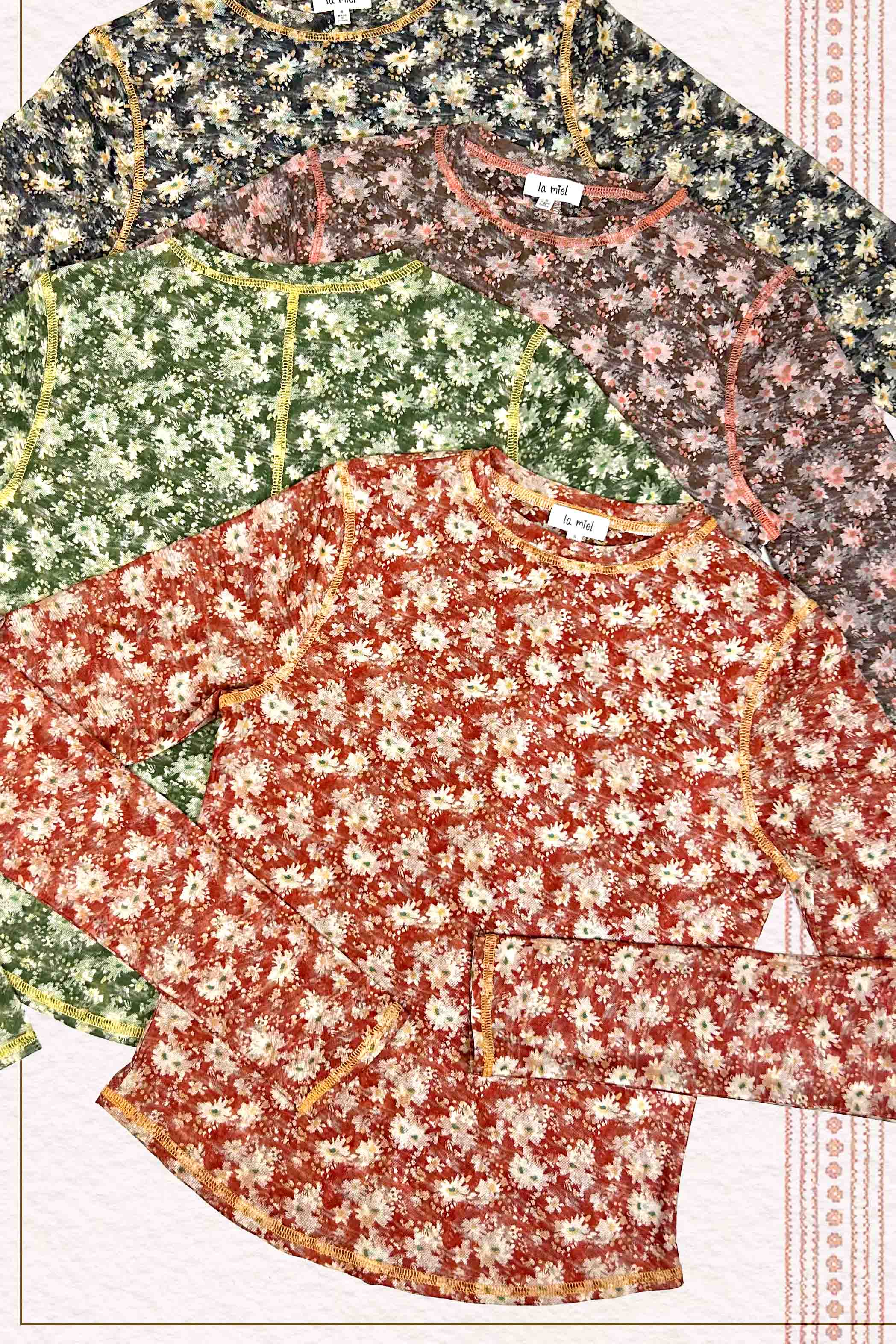 La Miel - Venta al por mayor Jersey corto de punto - Mujer - JCT7701-Top semitransparente con cuello redondo y manga larga con capas de malla21