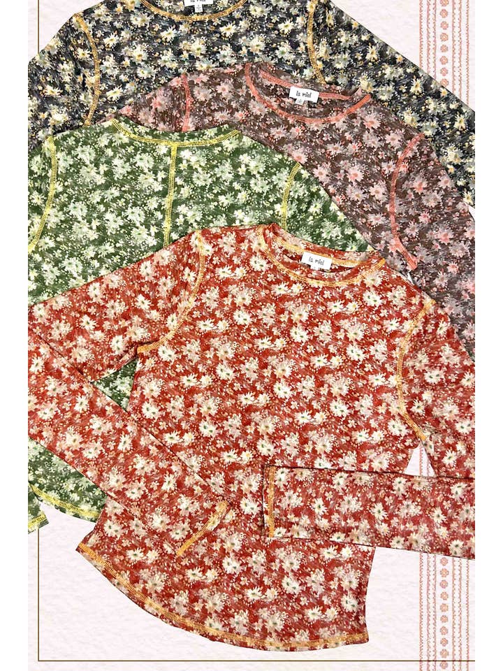 La Miel - Wholesale Knit Top - Women's - JCT7701-Semi Sheer Crew Neck Long Sleeve Mesh Layering Top21