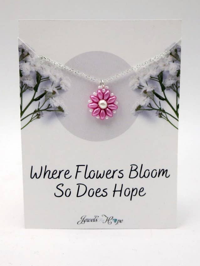 Fuchsia Flower Necklace, Spring Pendant, Floral Jewelry for wholesale by Jewels For Hope