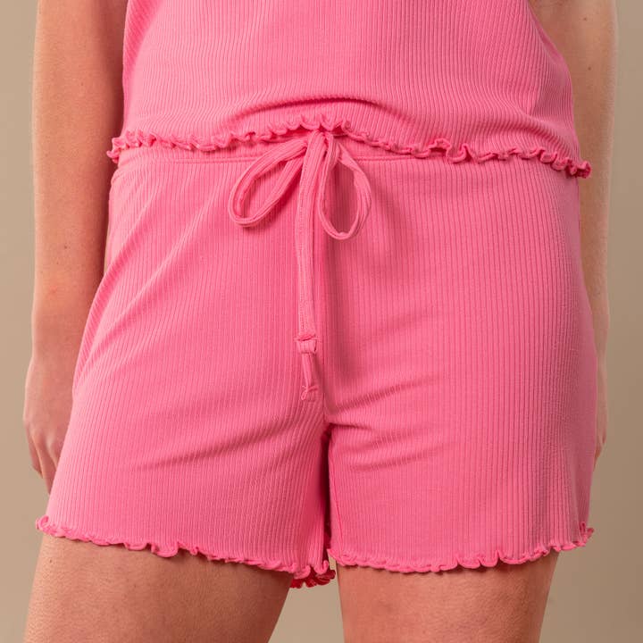 Amanda Blu - Wholesale Sleepwear Bottom - Women's - Sunkissed Coral Bliss Pajama Shorts | Soft Rib-Knit PJ Shirt