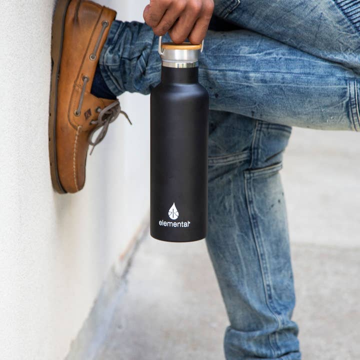 Elemental - Wholesale Water Bottle - Bottle - 25oz Classic Bamboo Black Stainless Steel