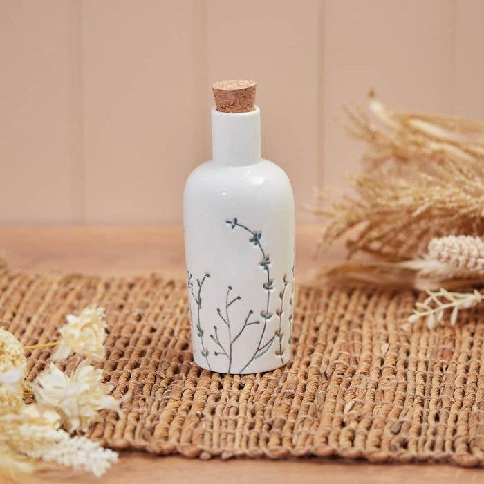 Langs - Wholesale Oil/Vinegar Dispenser - Simple Grasses Oil Bottle White Debossed Stoneware With Cork0