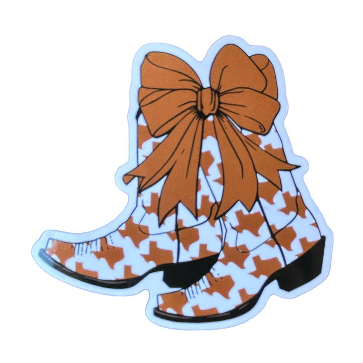 Vinyl Sticker - Burnt Orange Texas Boots with Bow for wholesale by The Spotted Zebras