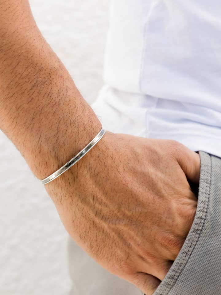 Adjustable Thin Bangle Bracelet, Mens Bangle, Silver Bracele for wholesale by Christina Christi