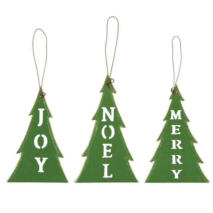 The Hearthside Collection - Wholesale Ornament Set - 3/Set, Christmas Words Cutout Tree Ornaments