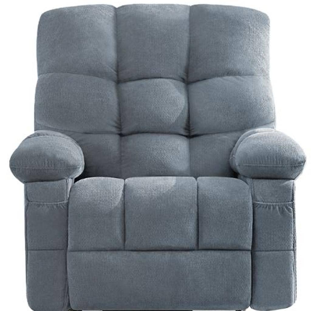 HomeRoots - Vente Chaises - Fauteuil inclinable pivotant à bascule chauffant avec massage en chenille bleue tuftée de 39" avec USB4