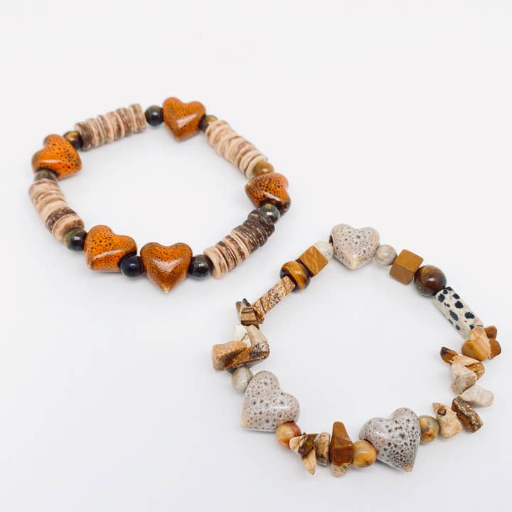 Håndlavet Natural Spot Stone keramisk elastisk armbånd for engroshandel hos Mio Queena