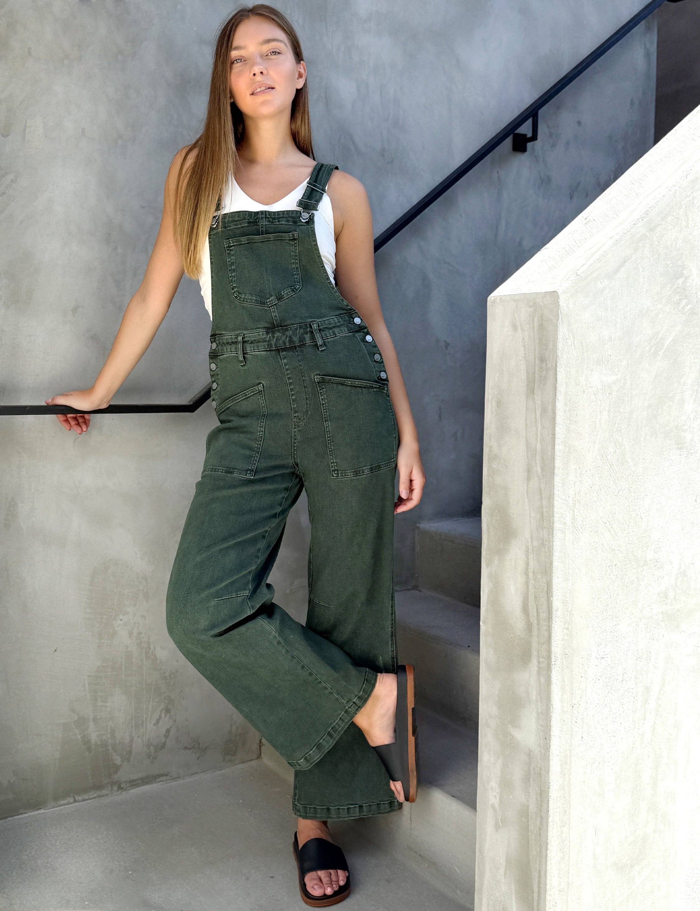 Herb Green Harriet Denim Overalls for wholesale on Faire0