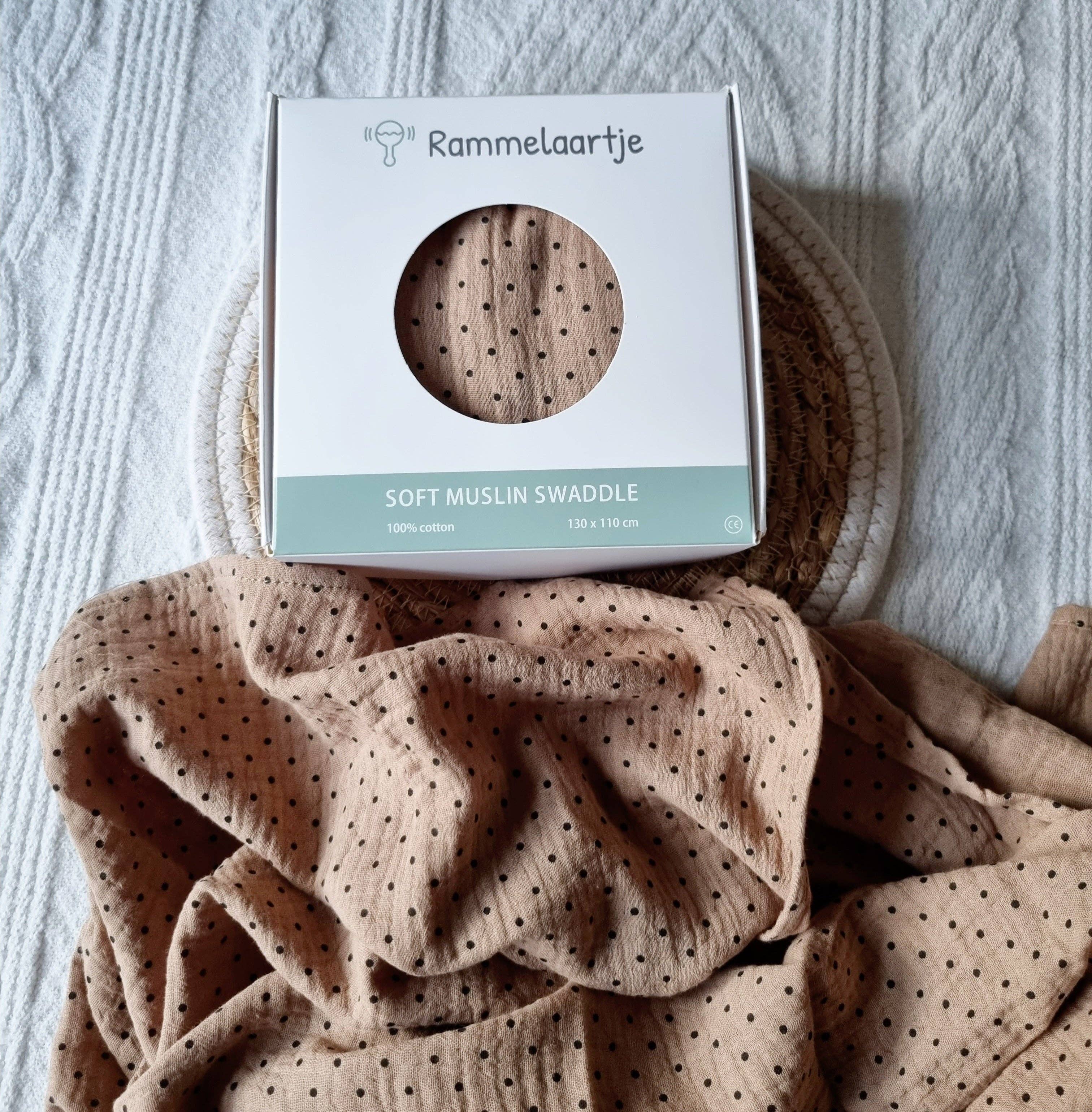 Rammelaartje - Vendita all'ingrosso Copertina avvolgente - Neonati - Panno idrofilo XL morbido marrone a pois 130x110 cm