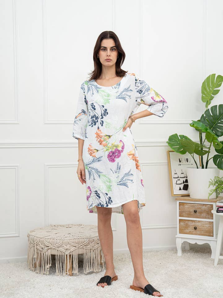 Floral printed linen dress 72142L8 for wholesale by Happy look