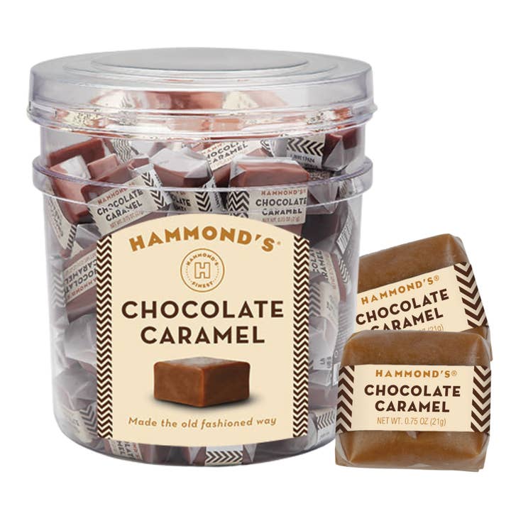 Handmade Natural Caramels - Chocolate - 80 Pc Display Tub for wholesale by Hammond's Candies